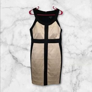 Signature by Sangria Midi Sexy Bandage Bodycon Dress Beige/Black Size 14